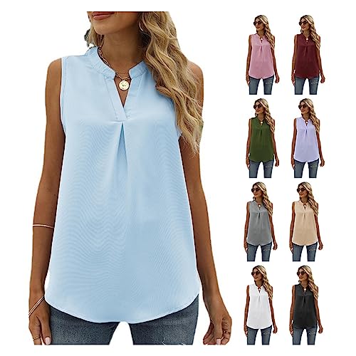 Spring and Summer New Solid Color Chiffon Shirt Loose V-Neck Pullover Sleeveless Top Vest2