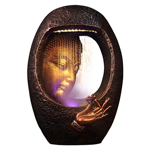 Indoor Fountain/Water Fountain Buddha Statue Fountain Resin Carved Mountain Stone Decoration Fountain Indoor Humidifier Zen Flowing Water Decoration Water Pump And Led Home Decoration Gift Tabletop Wa #TOP2