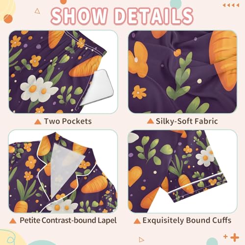 senya Carrot Flower 1 Satin Summer Pajama Sets Silk Short Sleeve Button Down Sleepwear3