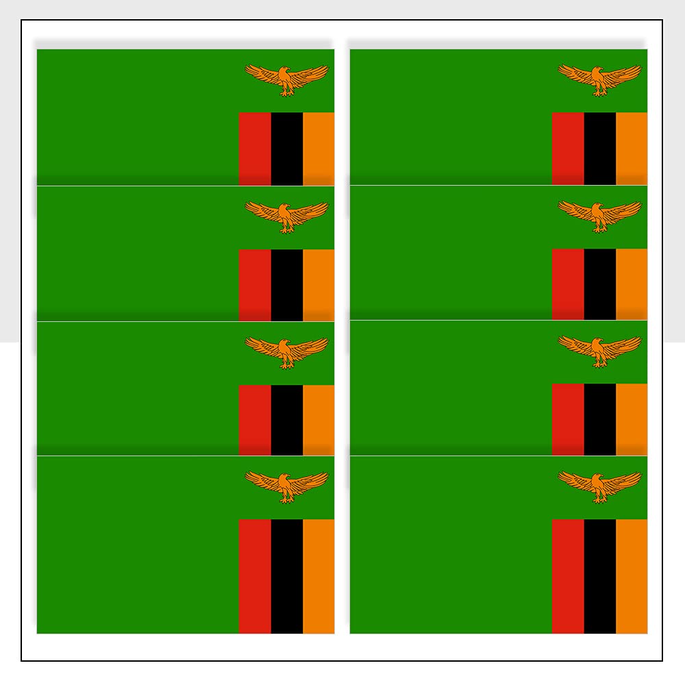 Packwith Zambia Flag Laptop Sticker Pack Of 8 (33 X 20Mm) Waterproof Zmb Labels For Van Fridge Bike Helmet Packwith® #P1158