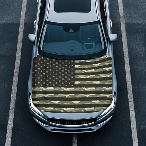 Image of Car Hood Cover Elastic Fabrics Waterproof Dustproof Auto Hood Decoration and Protection Removable Automotive Accessories for Vehicle Sedans, Camo Flag