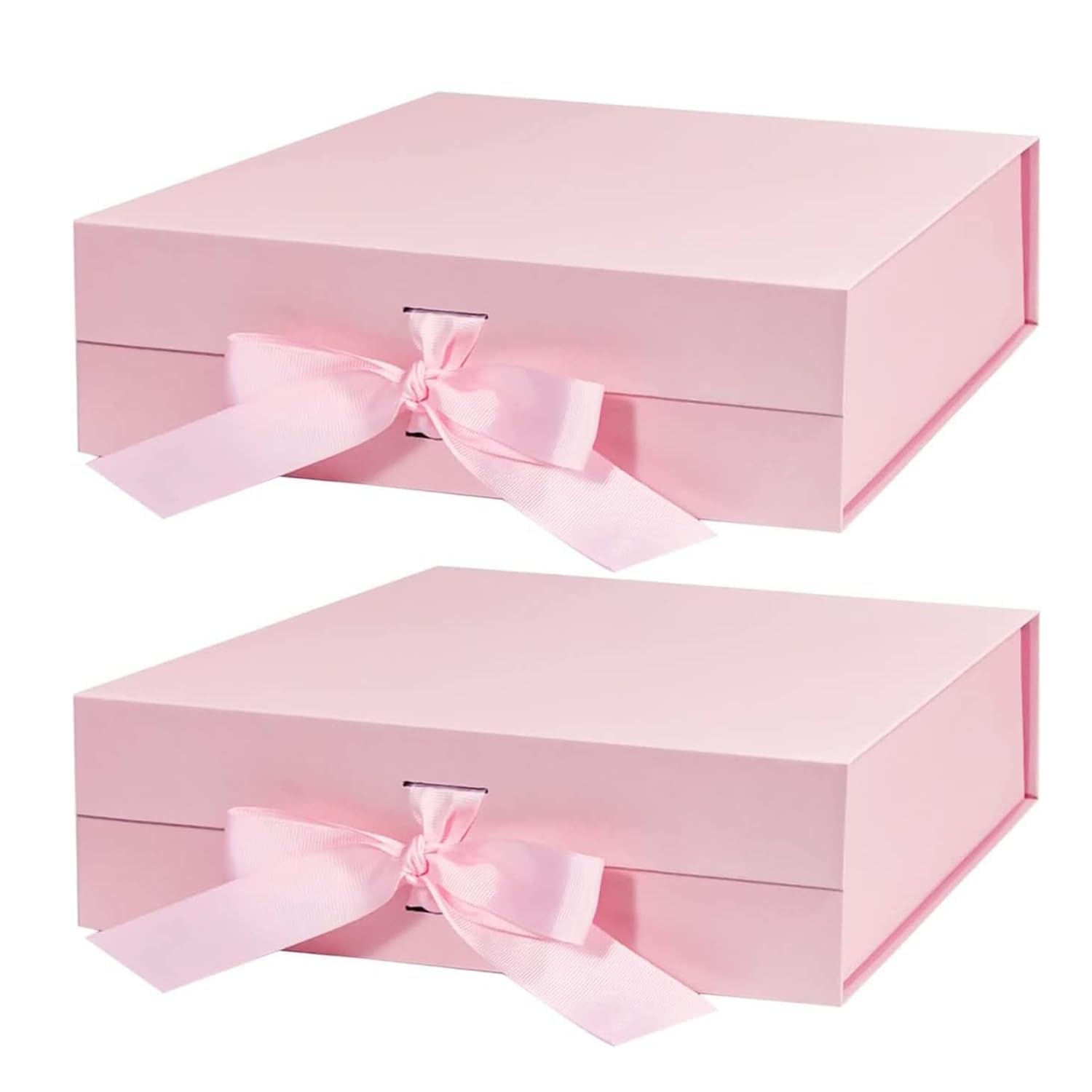 Joyzzz Gift Box, 2 Pack 26x19x8cm Gift Boxes with Magnetic Lid and Ribbon, Collapsible Large Gift Box, DIY Rectangle Present Box for Graduation, Valentine's day, Bridal Gifts, Weddings (Pink)