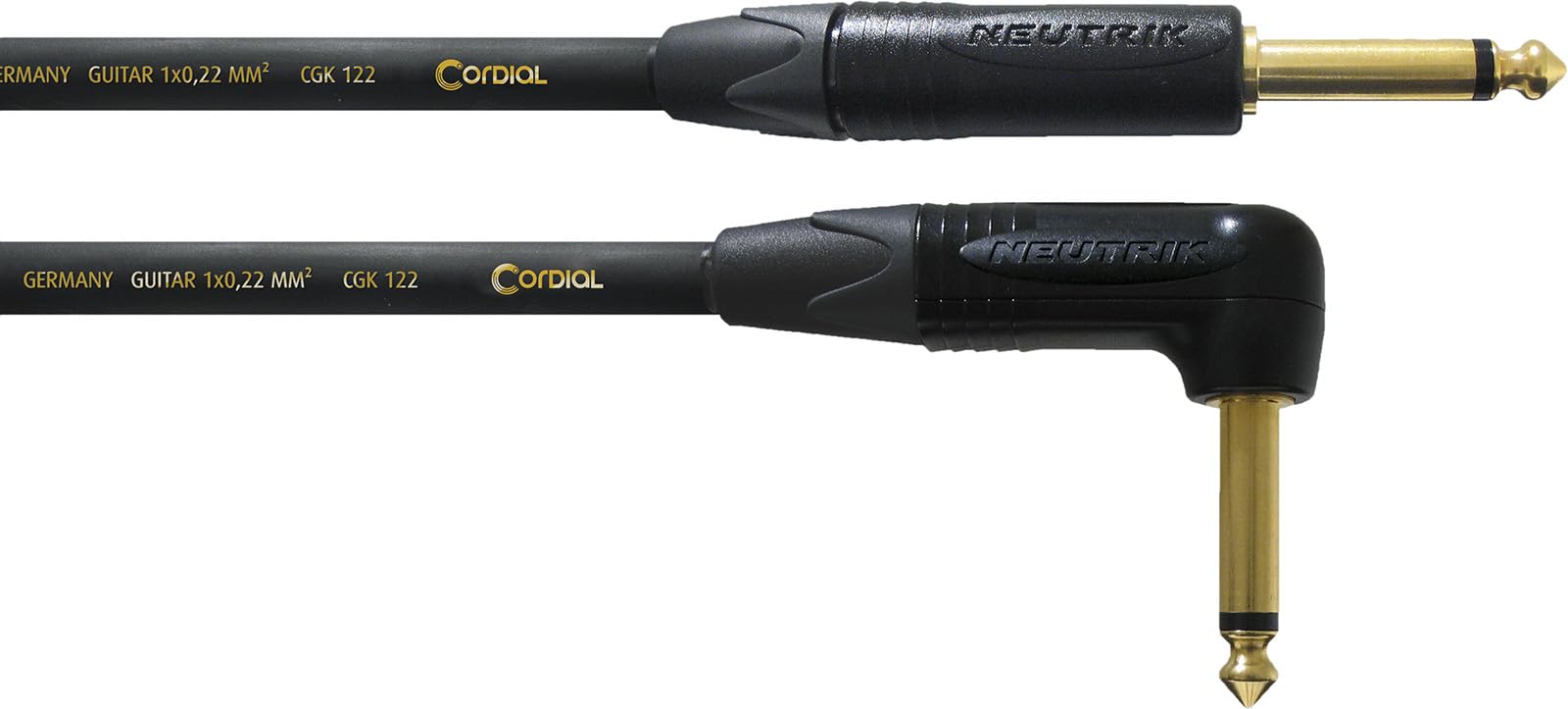 CORDIAL - CSI9PR-GOLD - Instrumentenkabel Klinke gerade/gewinkelt für Studio 9 m, NEUTRIK-Stecker 6,35 mm gewinkelt/gerade vergoldet, Peak