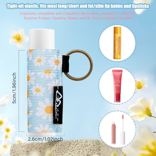 Image of WK IEASON Lip Balm Holder Keychain, Small Christmas Gifts Stocking Stuffers for Teen Girls Women, 3PCS Clip on Lip Gloss Holder Compatible With Chapstick, Burt's Bees Sleeves Elastic Lipstick Holder