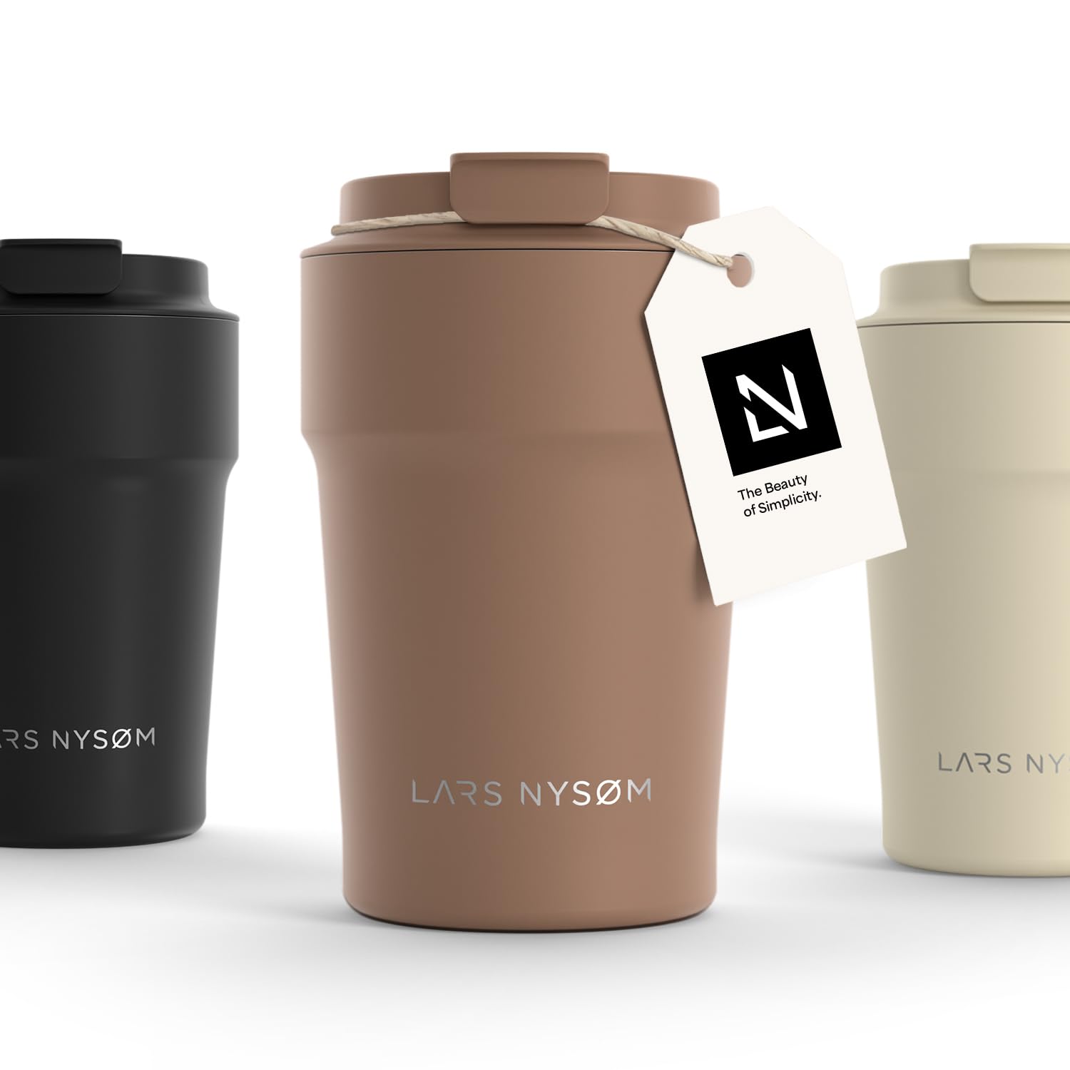LARS NYSØM Thermo Kaffeebecher to go 380ml | Travel Mug 0,38 Liter mit Isolierung | Auslaufsicherer Edelstahl Thermobecher für Kaffee und Tee unterwegs | Teebecher (Mocha Brown, 380ml)