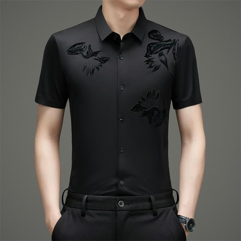 Chemise d'été homme décontractée à manches courtes avec revers sans couture - 2
