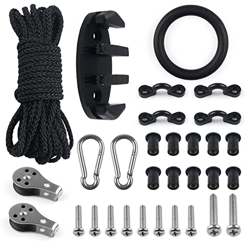 Anchor Trolley Kit for Kayak Canoe, with Zig Zag Cleat/30ft Rope/Pulleys/Pad Eyes/Snap Hooks/Rigging O Ring/Mounting Hardware, for Kayak Canoe Boats Water Sports
