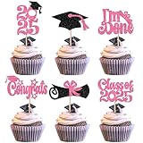 24 Pack Class Of 2025 Graduation Cupcake Toppers Glitter Congrats Grad Cap I Am Done 2025 Cupcake Picks Grad Cake Decorations for Graduation Theme Party Decorations Supplies Pink