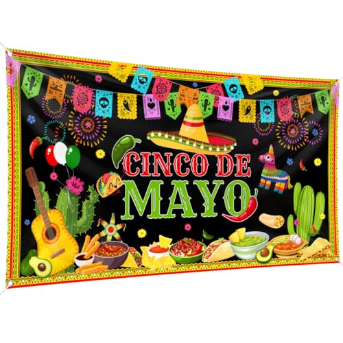 Cinco de Mayo Banner Large Fabric Mexican Backdrop Decorations Sign Photo Booth Backdrop Background for Party Supplies 78 x 43INCH