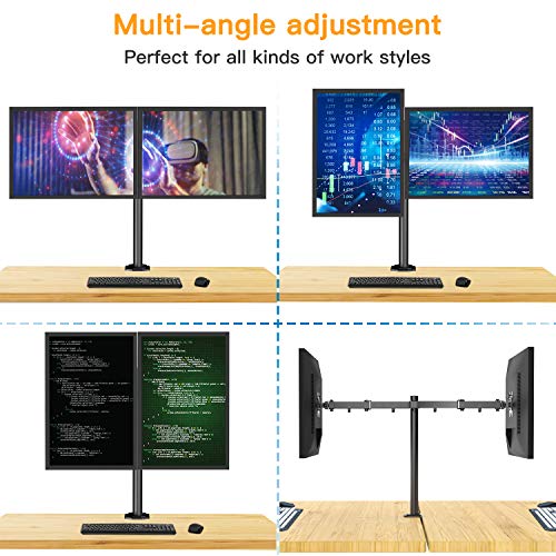 HuaNuo Supporto per Doppio Monitor, Regolabile Completamente per Due Schermi LED LCD da 13 a 27 Pollici, 2 Opzioni di Montaggio, VESA 75/100