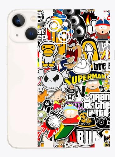 Image of AtOdds - Full Body Back Screen Guard Protector Film - Lamination Wrap Skin Sticker for iPhone 13 mini | Scratchproof Matte Finish (Design - Sticker Bomb)