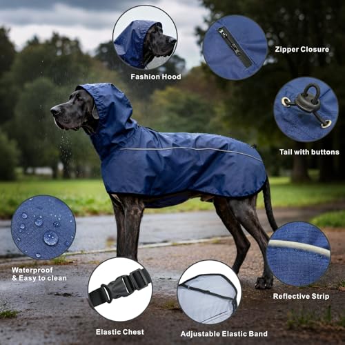 Poncho impermeable pour chien de taille moyenne veste à capuchon bleu marine M - 7