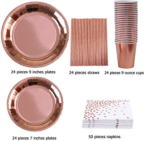 KAHEIGN 146Pcs Rose Gold Party Servies, Wegwerp Folie Papier Borden Servetten Cups Rietjes voor Bruiloften, Verjaardag… - Image 4
