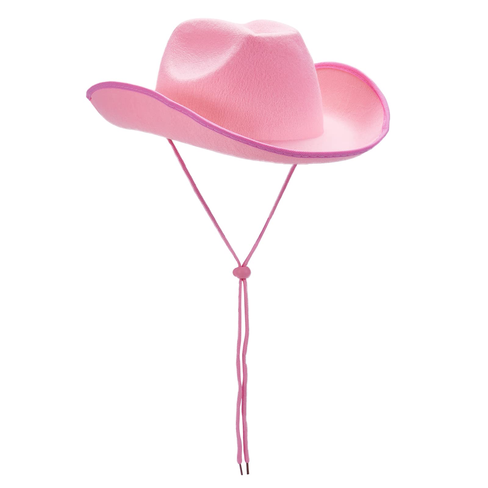 Miolasay Women's Plush Trim Cowboy Hat Drawstring Adjust Western Disco Fish Bucket Hat Fancy Holiday Party Costume Accessory (A-Pink1, One Size)