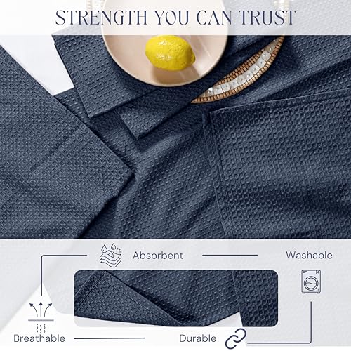 Image of Navy Waffle Kitchen Dish Towels, 100% Cotton, Quick Dry, Super Absorbent, Soft, Lint-Free, 16x26 Inches - Ideal for Dish Drying, Tea, Cleaning, and Everyday Use, 4 Pack, Navy Blue