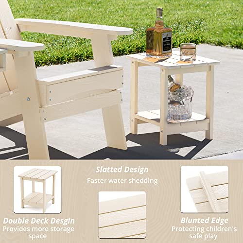 Lue Bona Adirondack Outdoor Side Table, 2-Tier Sand Poly Patio End Table Weather Resistant, Morden Side Table For Patio, Pool, Porch #TOP3