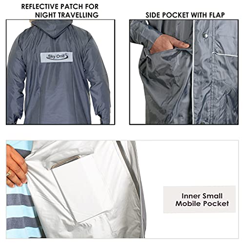 Image of THE CLOWNFISH Polyester One Standard Length Raincoat For Men Reversible Waterproof Bike Double Layer With Hood And Reflector Logo At Back Night Travelling Deluxe Series