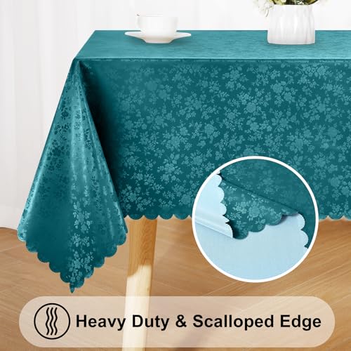Image of Smiry Rectangle Table Cloth, Waterproof Heavy Duty Vinyl Tablecloths, Wipeable Washable Table Cover for Kitchen and Dining Room (Emerald Green, 70 inch X 90 inch)