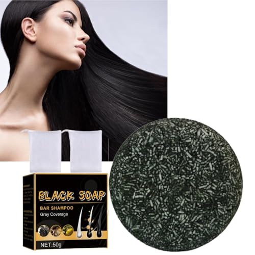 Jabón para Cabello,Jabón para Oscurecer Cabello,Jabón para Crecimiento del Cabello,Jabón Hidratante para Eliminar Las Canas,Cubre Jabón para Cabello Canoso,Jabón Gris Brillante,con 2 Redes de Jabón