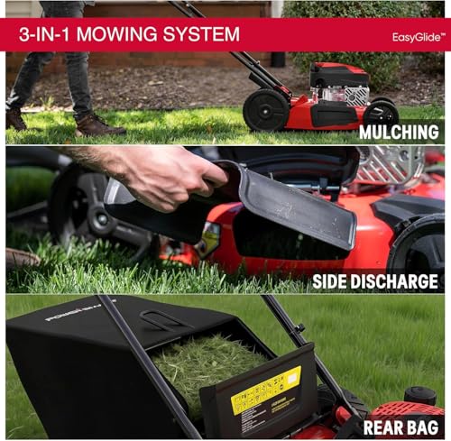 Image of PowerSmart EasyGlide 21-inch 144cc Push Gas Lawn Mower, 3-in-1 Mulch /Bag /Side Discharge, Steel Deck, 6 Height Adjustment