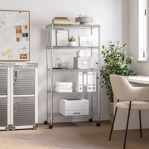 Seville Classics 5-Tier Wire Shelving with Wheels, 5-Tier, 30"" W x 14"" D (NEW MODEL), Chrome Plating, Plated Steel by Seville Classics - Image 6