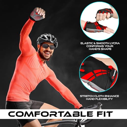 Westwood Fox Guantes de Ciclismo para Hombre y Mujer, Guantes de Ciclismo de Medio Dedo Acolchados de Gel Antideslizantes, Transpirables, absorción de Impactos, Palma Antideslizante (Rojo, L) - imagen 6
