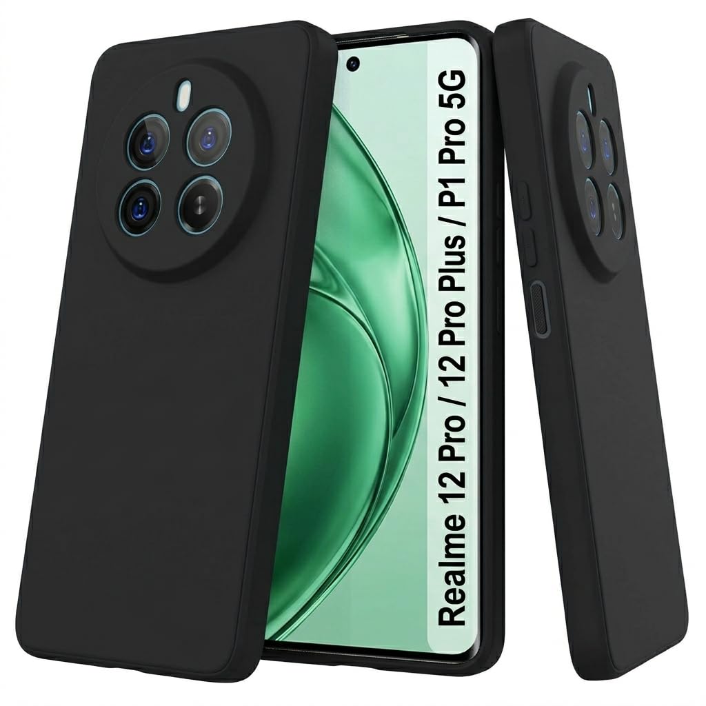 JANAK RAJ Silicone Back Case Cover Compatible with Realme 12 Pro / 12 Pro Plus+ / P1 Pro 5G | Slim Liquid Silicone Soft Gel Rubber | Camera Protection - Black