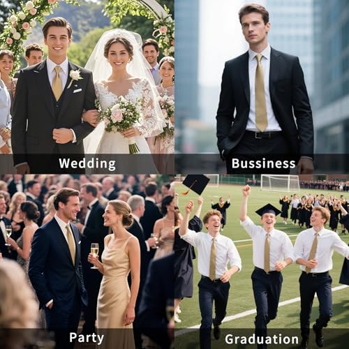 Image of HISDERN Mens Solid Color Ties Formal Satin Necktie and Pocket Square Set Classic Wedding Business Tie & Handkerchief