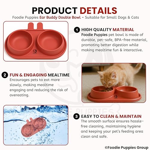Image of Foodie Puppies Pet Feeding Tilted Cat Bowl - (Ear Buddy Double Bowl) | Durable, Anti Vomiting, Healthy Cat Feeder for Persian Cat Prevent Tipping Over | Feeder for Cats, Kittens & Puppies