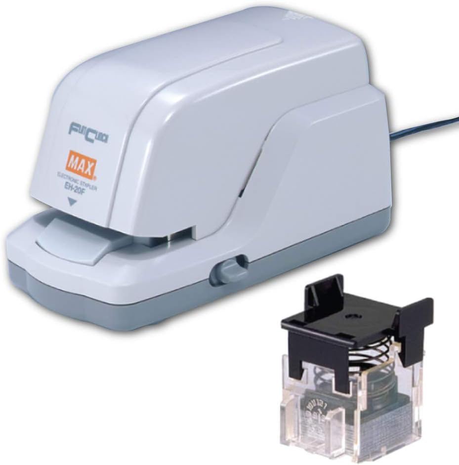 MAX USA CORP.EH-20F EH-20F Flat Clinch Anti-Jam Elec Stapler and Stapler Cartridge, 25 Sheet Cap, Gray, 3.3" x 3.2" x 6.6"
