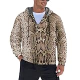 Snake Skin Python Pattern Funny Hooded Coat Fleece Lining Sweatshirt Zip Up Jacket Warm Hoodie for Men M