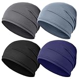 JenPen 4 Pcs Cooling Skull Cap for Men Women, Breathable Quick Dry Helmet Liner Sweat Wicking Biker Cap for Running Cycling Sports (Black,Navy Blue,Grey,Blue-Grey)