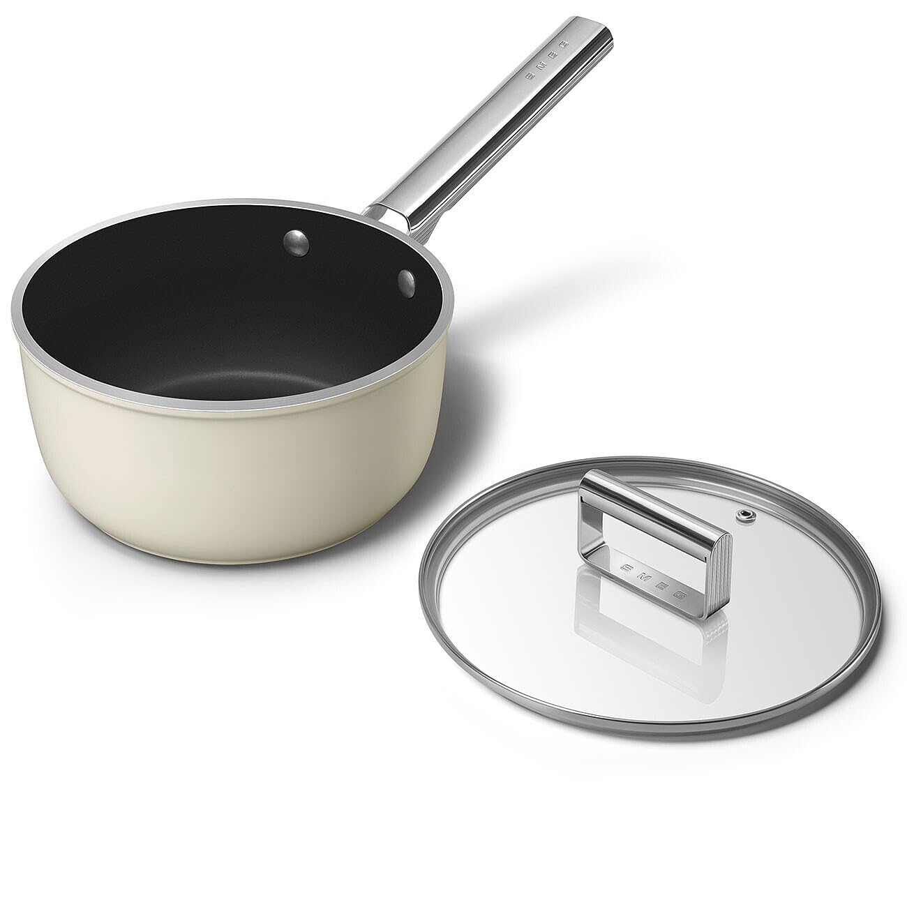 Smeg, SPF2012CRM Antihaft-Kochtopf, Durchmesser 20 cm, PFAS-freie Keramikbeschichtung, Edelstahlgriff, für alle Herdarten geeignet, ofenfest bis 250 °C, Fassungsvermögen 3,1 cl, Mattcreme