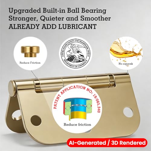 Image of Door Hinges Polished Brass 3 Pack 3.5 Inch Round Mute Integral Ball Bearing Hinges for Ranch House,Home Gym, Yard, Balcony, Sunroom, Enclosed Patio,Parlor,Mudroom,Large Walk-in Pantry, Paintable Door