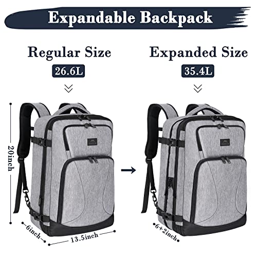 MATEIN 40L Travel Backpack for Men and Women - Flight Approved, Expandable, Water Resistant with Toiletry Bag, Grey