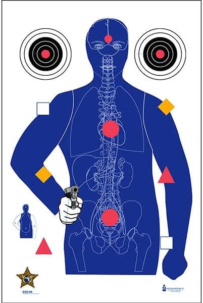 Sarasota Co (FL) Sheriff's Office Modified B-21E Target w/Vital Anatomy Bull's-Eyes and Command Shooting Points Added - Size: 23" x 35" - Ink: Blue, red, Gold, and Black