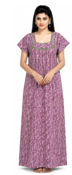 Women's Cotton Nighty Maxi Dress Pink Floral Print-picture-18