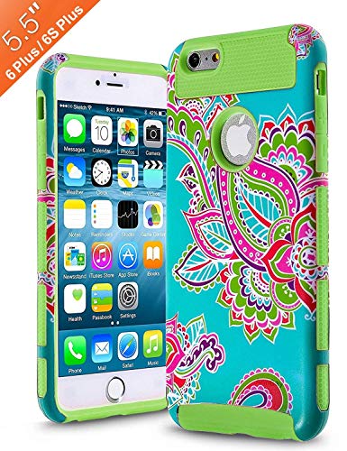 iPhone 6 Plus Case 5.5 Inch,iPhone 6s plus Case,AnnBay High Impact Hard Hybrid Dual Layer Heavy Duty Case Armor Cover Case with Totem Flower Pattern for iPhone 6 Plus /6s Plus(Green)