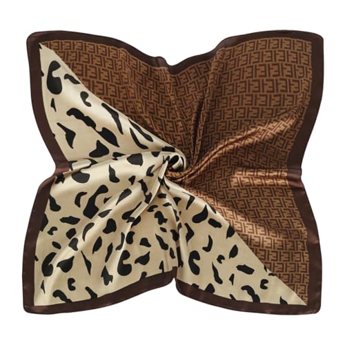 Relang Fashion silk Satin Head Scarf for Women Hair Bandana Hair Scarf Wrap Neck Scarf for Women 27.5×27.5 inches Leopard Print Two Color Letters