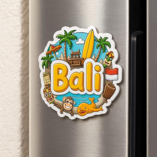 Image of Naxon Bali Country Theme Souvenir Wooden Refrigerator Stylish Fridge Magnet - Fridge Decoration Magnet for Kitchen & Home Decor | Perfect Souvenir Gift | Size 3x3 Inches | Pack of 1