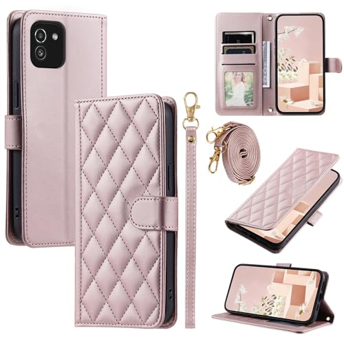 TIANDAFEIJIUB Do Samsung Galaxy A03 (164 mm)/A035F/ A03 (edycja Indonezja) etui portfelowe z uchwytem na karty kredytowe, miękki magnetyczny pasek na ramię ze skóry PU, etui z klapką ze skóry PU