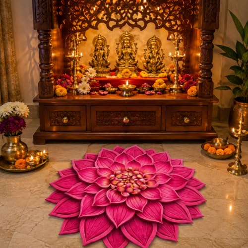 Image of 3D Floral Door Mat | Water Absorbent, Anti-Skid, Machine Washable Floor Mat | Soft Microfiber Carpet for Home, Living Room & Bedroom | Premium Decorative Mat (Full Pink, Lotus)