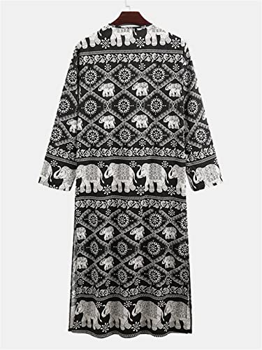 Islamic Jubba Thobe Muslim Men Robe Casual Loose Ancient Script Elephant Print Ethnic Arabic Long Sleeve One Piece Kaftan2