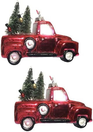 Ashland - Juego de 2 adornos de cristal para camión rojo con árboles de Navidad Ashland - Juego de 2 adornos de cristal para camión rojo con árboles de Navidad