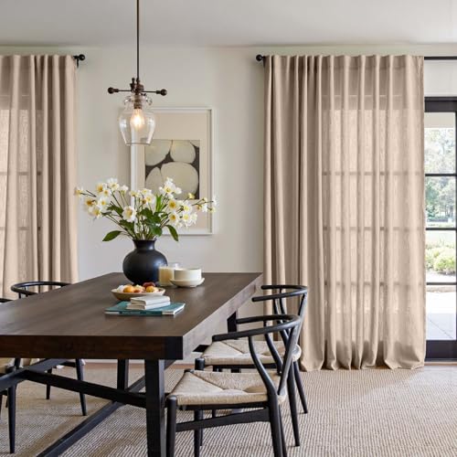 Image of jinchan Linen Curtains Light Filtering Back Tab 100x90 Inch 1 Panel Taupe
