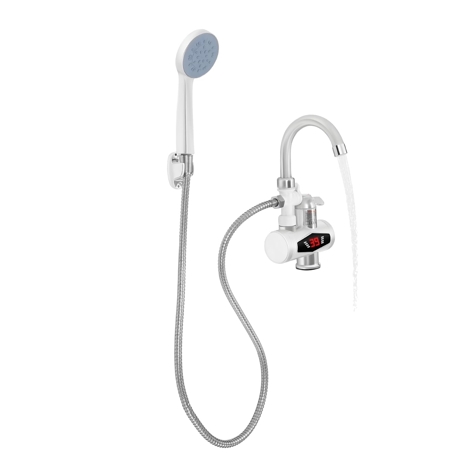 Robinet avec chauffe-eau instantané 3000 W, avec écran LCD et douche, robinet électrique rotatif à 360°, chauffe-eau instantané pour cuisine, évier