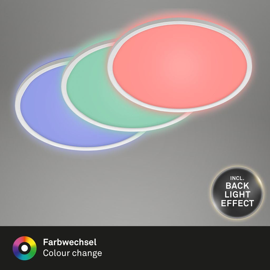 BRILONER Leuchten - LED Panel, Deckenleuchte dimmbar, Deckenlampe, RGB, Farbsteuerung, Backlight, inkl. Fernbedienung, 22 Watt, 2.700 Lumen, 4.000 Kelvin, Weiß, Ø 42cm