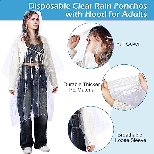 Berlune 40 Pcs Disposable Rain Ponchos Bulk for Adults Emergency Disposable Ponchos Family Pack with Hood Waterproof Raincoat3