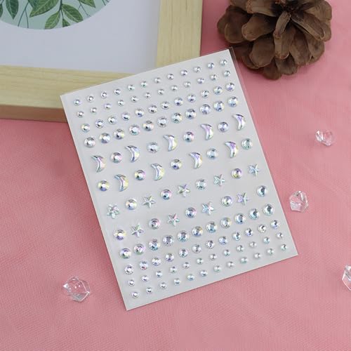 3 Sheets Self Adhesive Face Gems – Round, Star and Moon White Rhinestone Stickers with Tweezer, Multi-Size Glitter Crystals for Festival Makeup, Eye, Hair, Nail and DIY Crafts - Image 3
