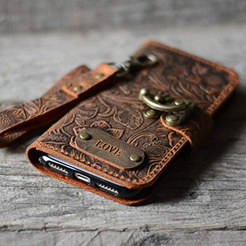 Handmade Genuine Leather Wallet Case For Iphone 14 Pro Max Case For Iphone 14 Plus 14 Pro 13 Mini 12 Xs Max With Wristlet Brown #TOP1